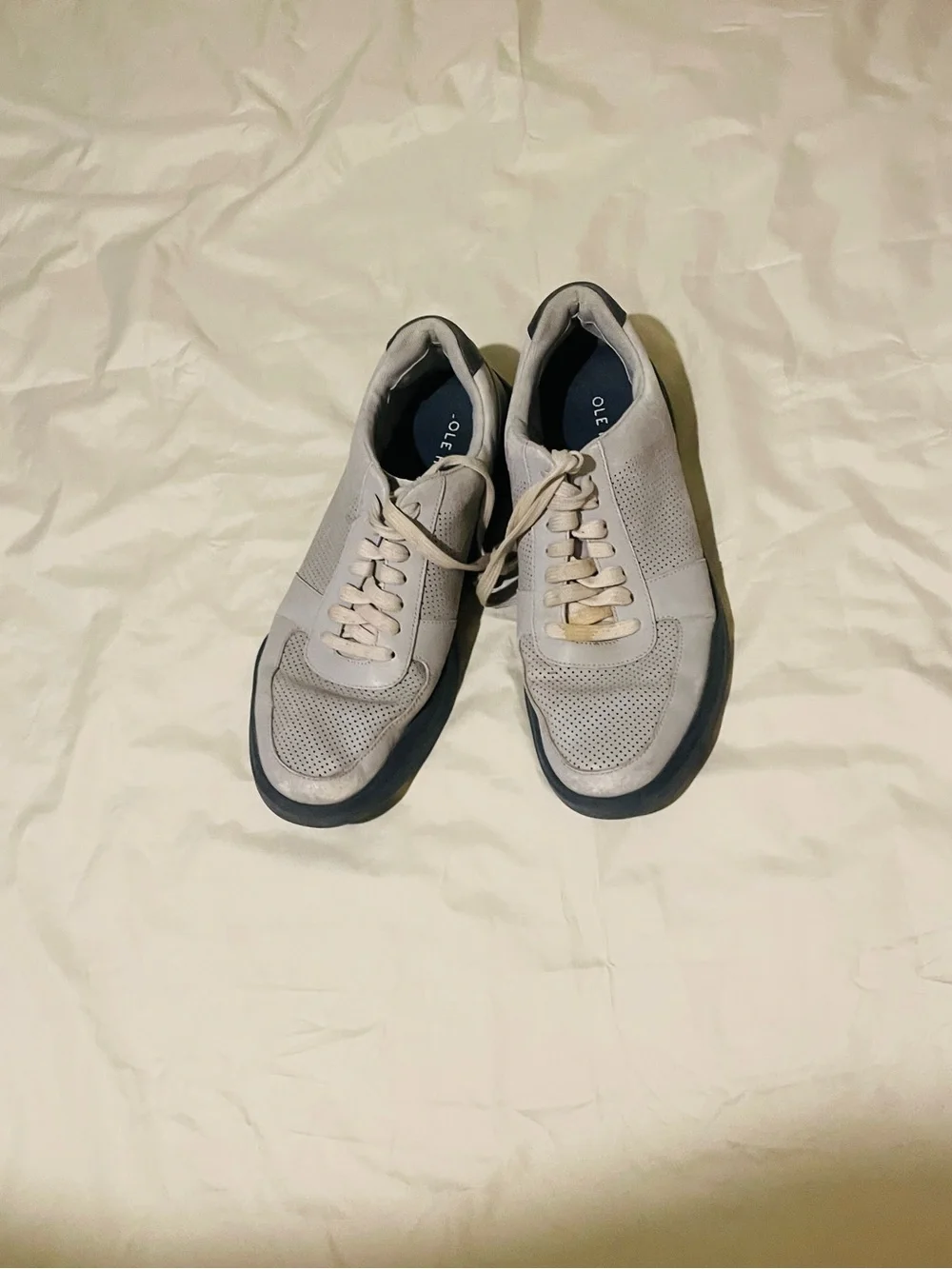 Cole Haan Men’s Light Gray Perforated Leather Sneakers with Navy Insole